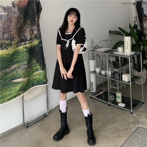 2021夏季新款复古收腰显瘦气质连衣裙女小...