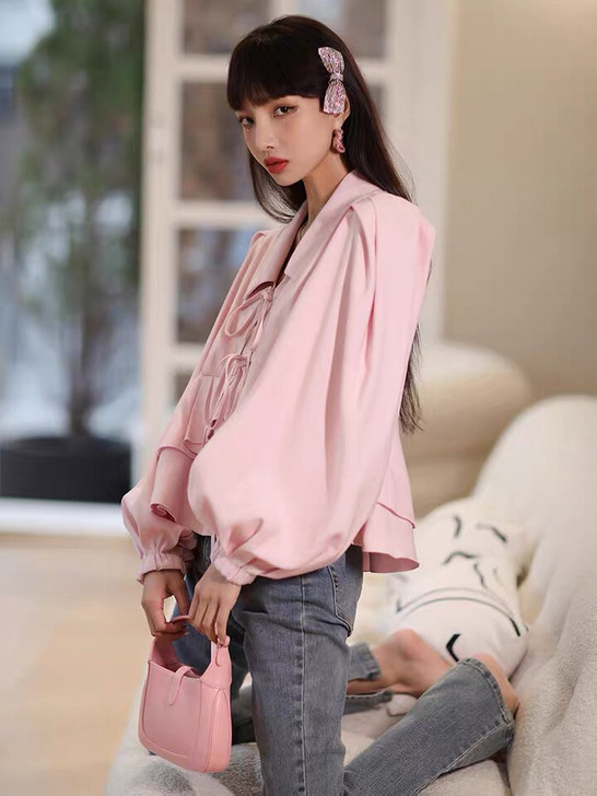 CAN水洗蓝牛仔裤女开叉裤脚设计铅笔裤修身...