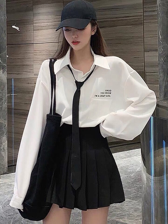 主播服装-白衬衫女设计感小众韩版长袖宽松衬...
