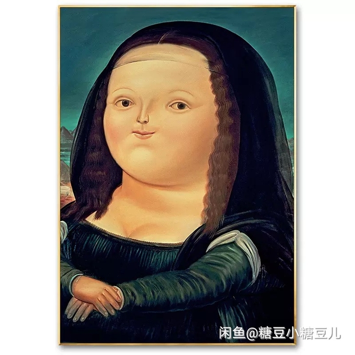 Q版萌胖版蒙娜丽莎的微笑装饰画客厅玄关创意...