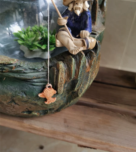 水族箱鱼缸造景装饰大中小桥钓鱼翁亭子牧童陶...
