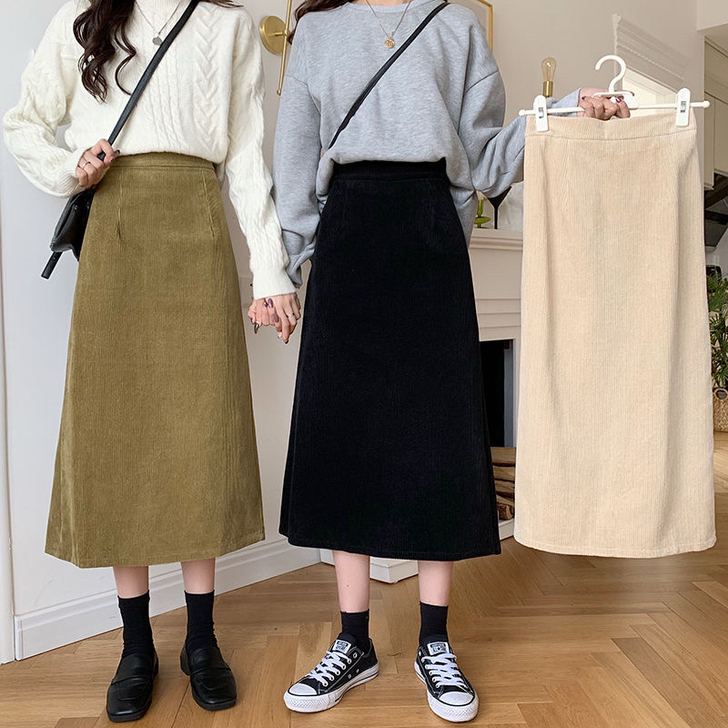 秋冬新款韩版灯芯绒A字裙中长款显瘦百搭加厚...