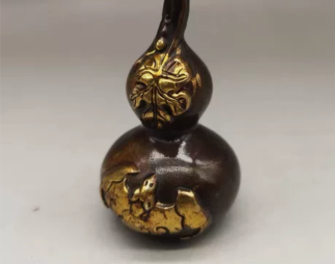古玩杂项收藏仿古鎏金葫芦铜葫芦工艺品摆件单...