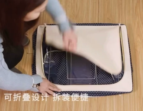 全新 装衣服整理箱牛津布纺钢架衣物收...