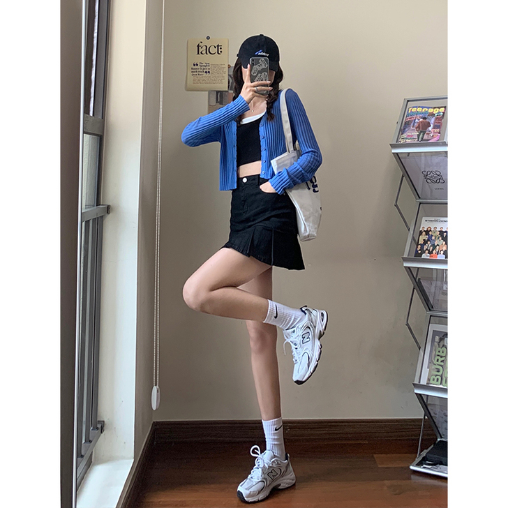 黑色牛仔半身裙 夏季2021新款辣妹短裙a...