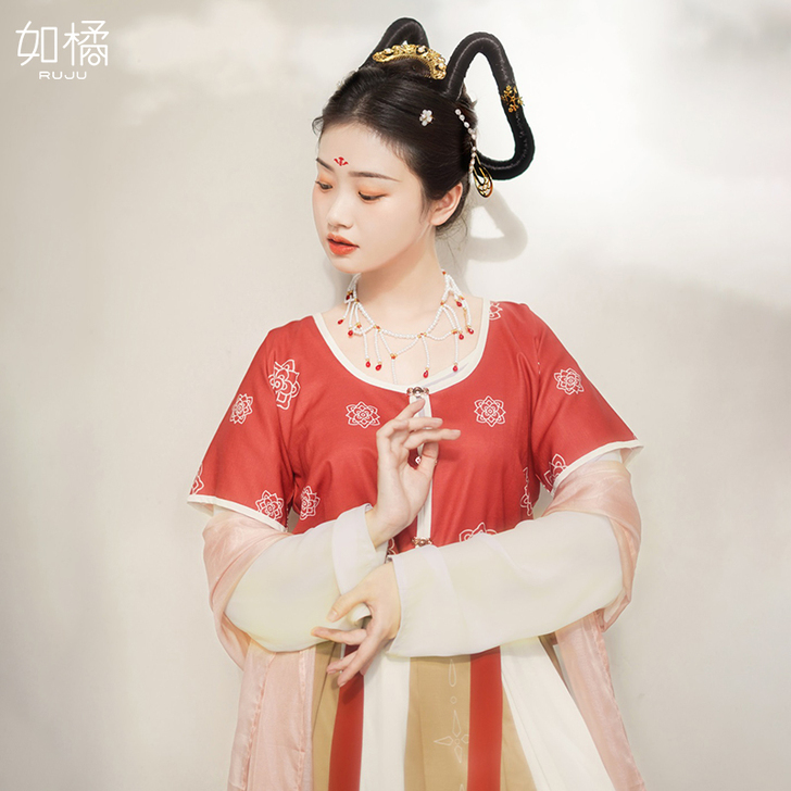 汉服女中国风原创敦煌坦领三件套白菜全套古装...