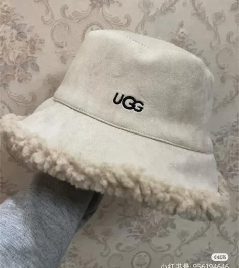 ugg羊羔绒渔夫帽女双面戴秋冬毛绒帽盆帽保...