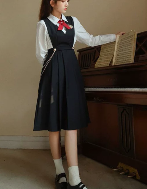 钢琴演出舞台服护奶裙套装中学生连衣裙诗歌朗...