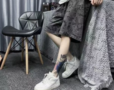 短裤男宽松潮韩版港风克罗心五分过膝休闲裤大...