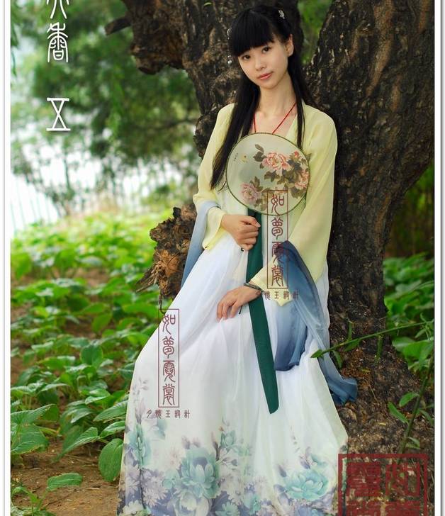 [如梦霓裳] 汉服 齐胸襦裙 淡黄襦 绿墨...