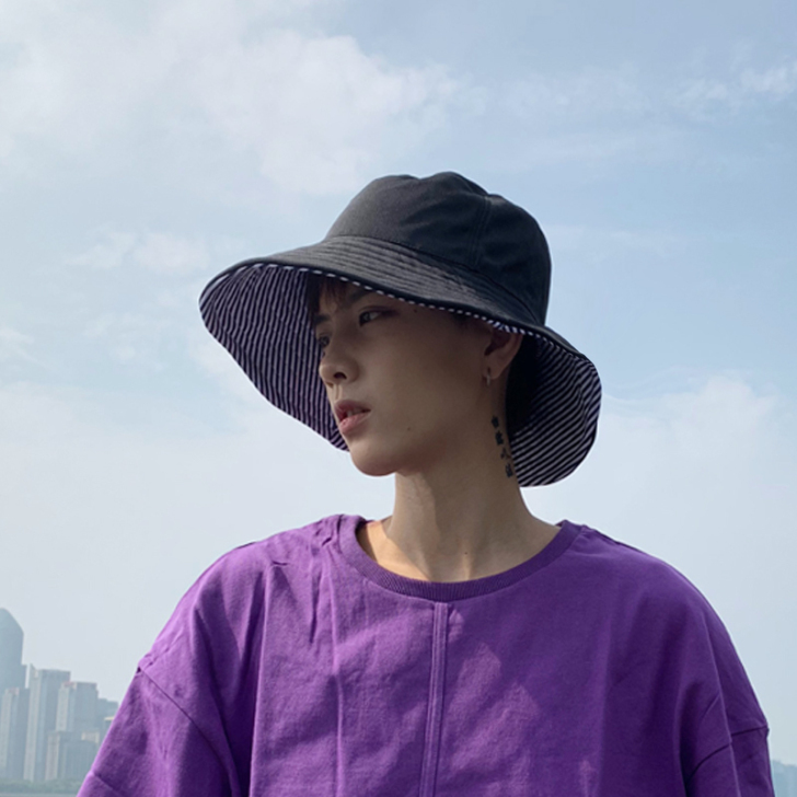 双面带戴渔夫帽男夏天帅气韩版百搭防晒遮阳大...