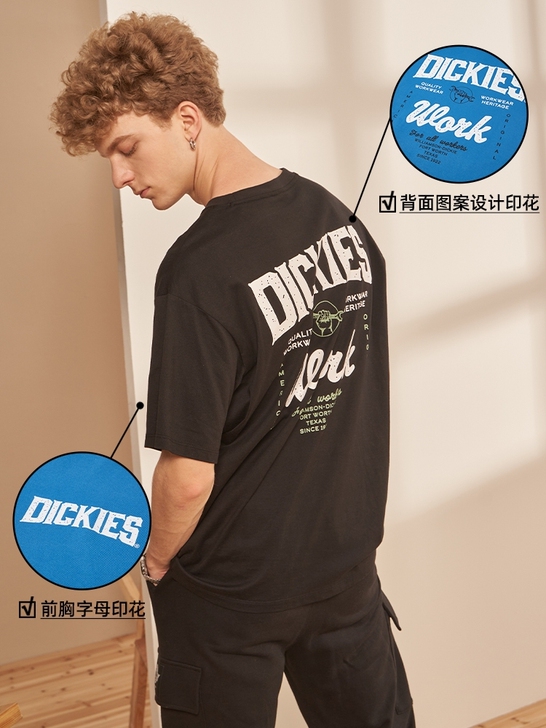新款正品Dickies休闲宽松绣花印花短袖...