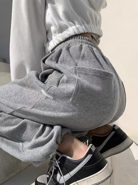 抽绳运动裤女ins潮春秋休闲裤显瘦宽松直筒...