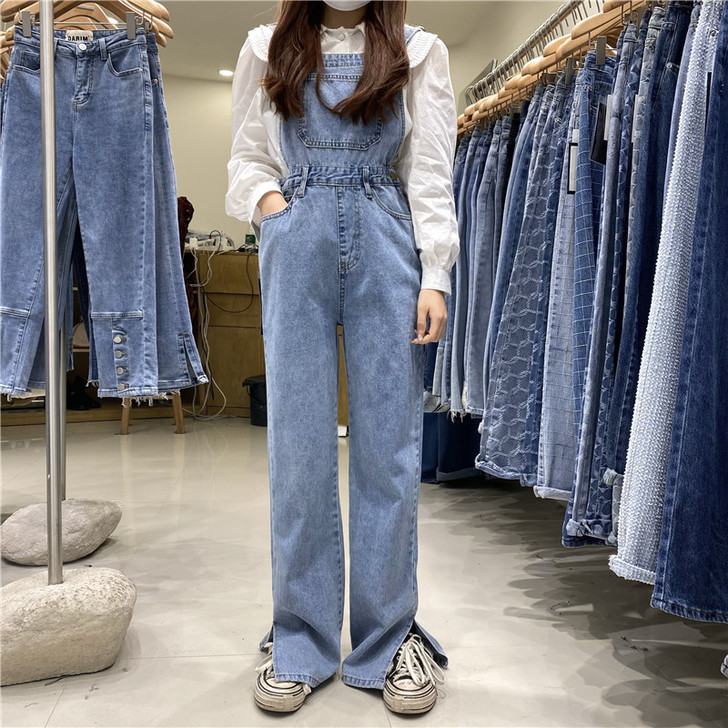 2021春上新韩版减龄高腰显瘦侧开叉阔腿裤...