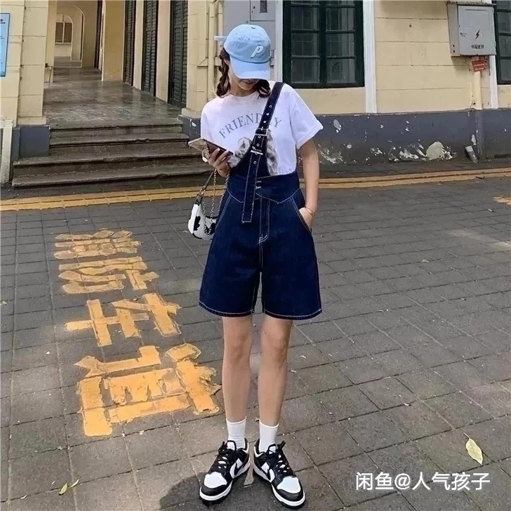 单背带牛仔裤女2021年薄款网红牛仔洗水棉...