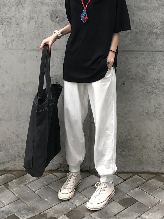 Seven4lee小红 奶白色运动裤女秋季...