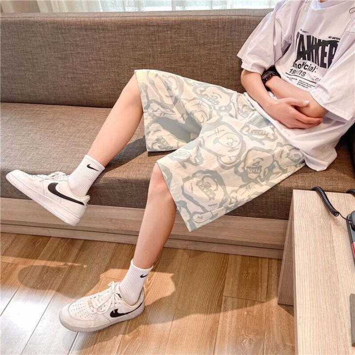 夏季新款短裤小熊印花男学生国潮宽松五分裤百...