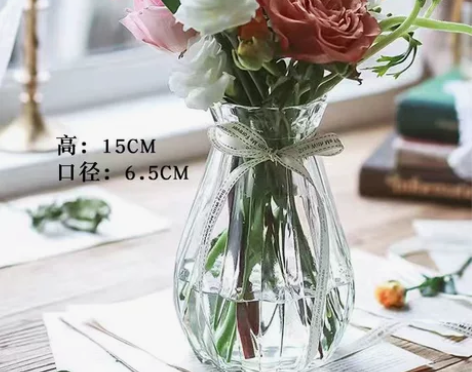 欧式轻奢冰川纹大口径加厚透明玻璃花瓶水培插...
