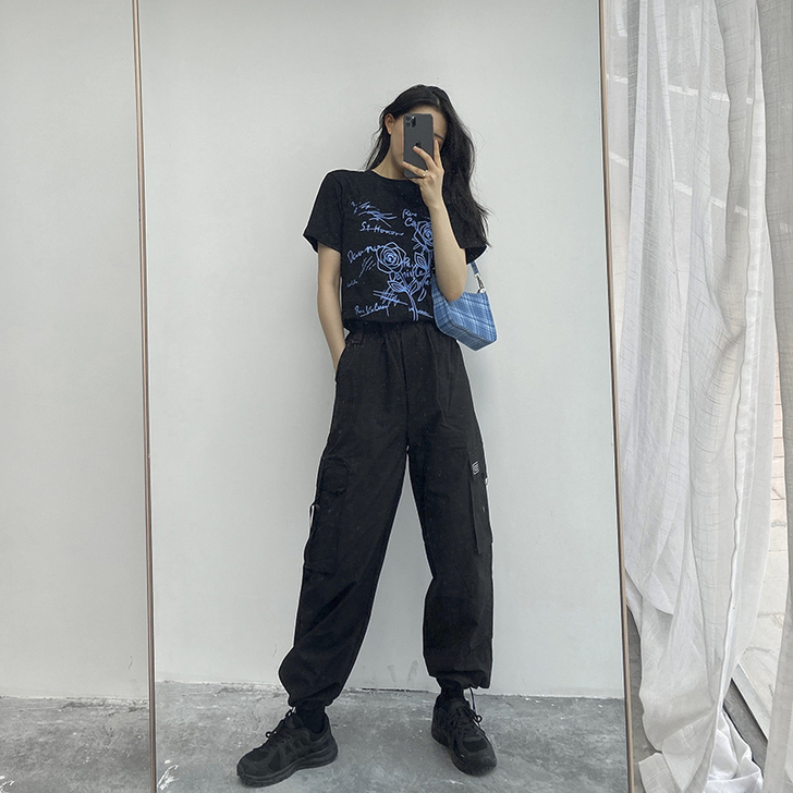 朴小花2020秋冬高腰宽松直筒束脚休闲裤女...