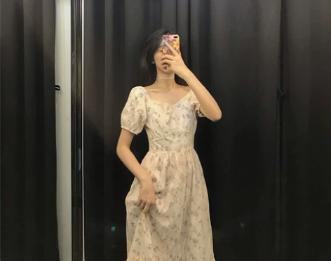 仅过一次!法式梗桔连衣裙仙女chic温柔小...