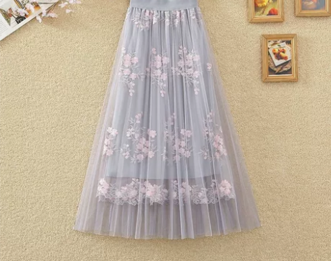 【科幻】重工刺绣碎花仙女半身裙女春夏中长款...
