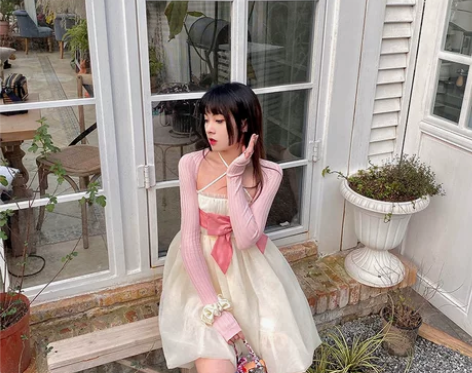 颜色分类:浅杏色-花苞裙预售，尺码:S[试...