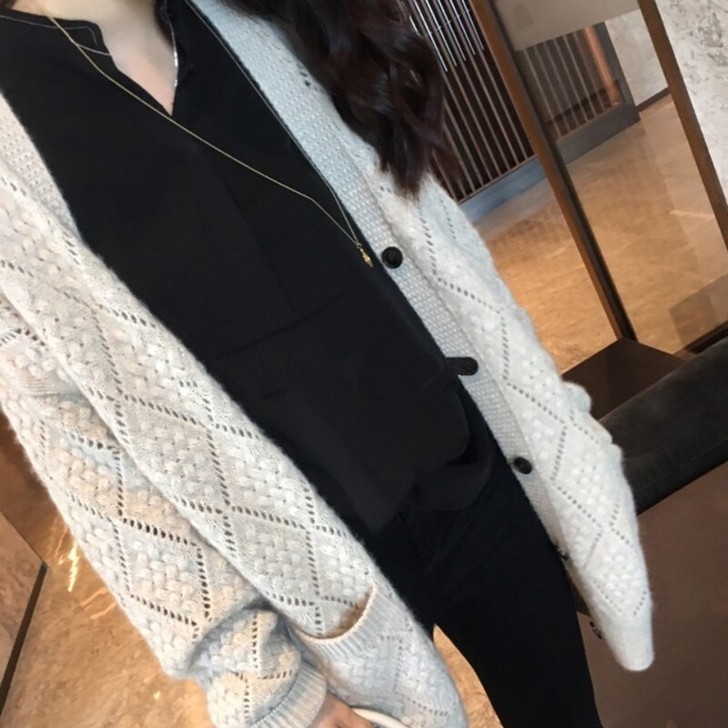 外穿新款羊绒衫女V领中长款开衫秋冬羊毛镂空...