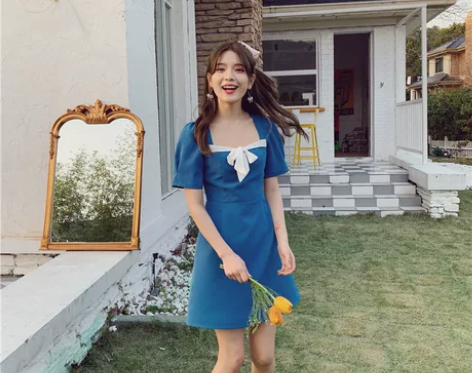 美少女的蓝裙子 下蛋喵2020夏法师复古少...