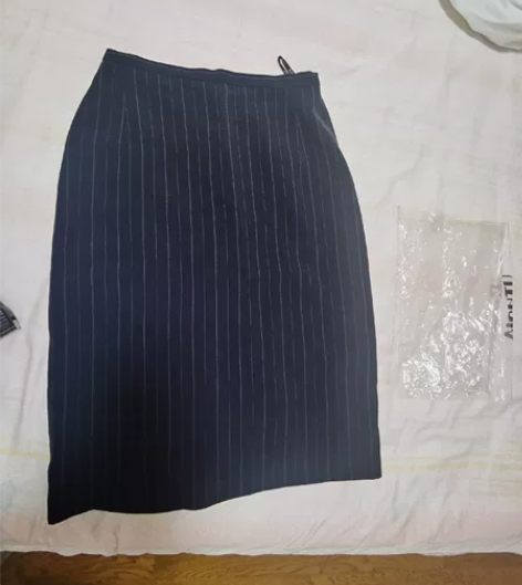 女半裙条纹正装直筒裙铅笔裙。深蓝色,有内衬...