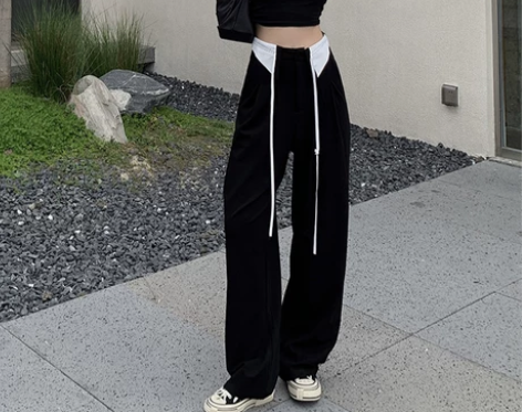 黑色休闲西装裤女春秋大码新款胖妹妹直筒宽松...
