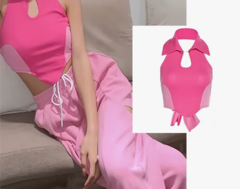 芭比粉色露脐短款吊带辣妹小背心上衣女 全新...