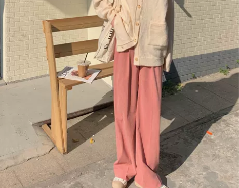 复古休闲灯芯绒裤子女2021冬季新款宽松直...