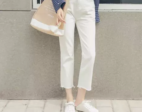 直筒白色高腰牛仔裤女宽松春夏韩版学生阔腿毛...