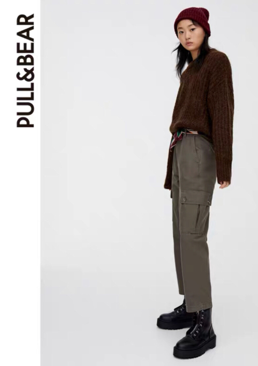 pull and bear 休闲裤工装裤女...