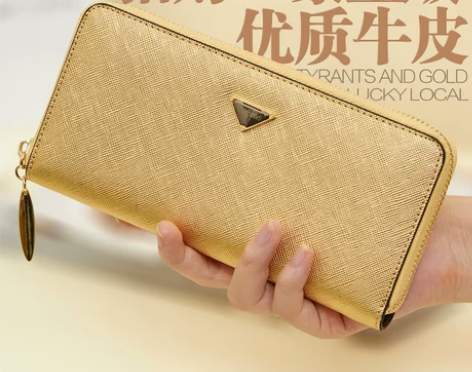 2016新款土豪金色女士钱包女式长款拉链真...