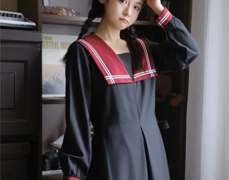 原创自制可盐可甜日系少女复古学院海军领JK...