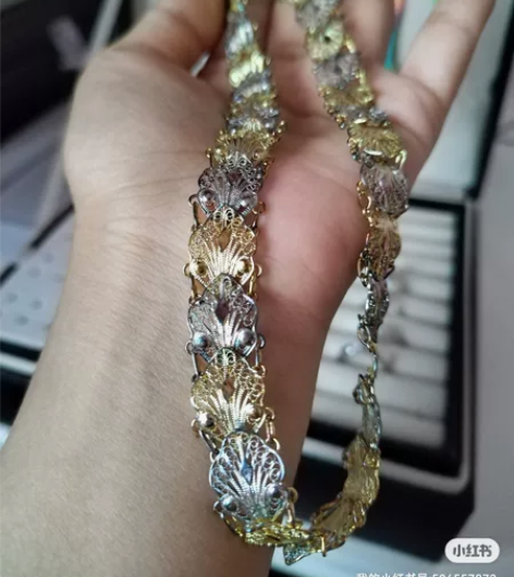 手工掐丝工艺项链，纯银鎏金有银标！欧洲古董...