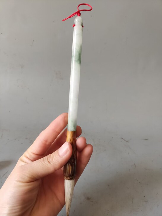 老翡翠毛笔 种头好棉絮清晰 狼毫毛高档物件...