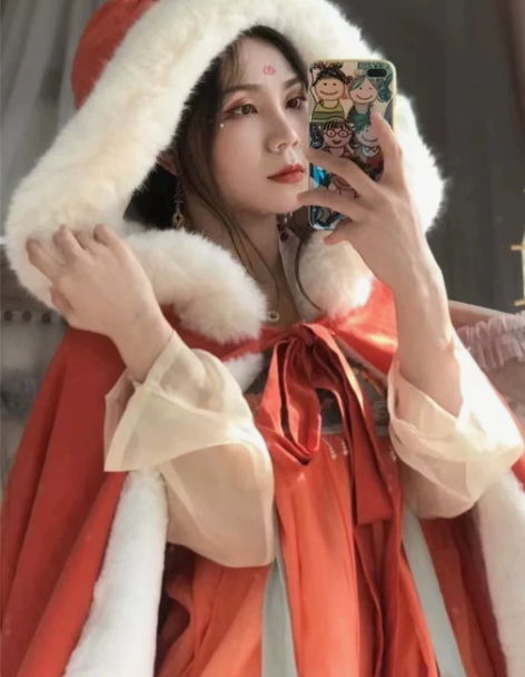 汉服斗篷女款红色加绒加厚保暖昭君出塞古装披...