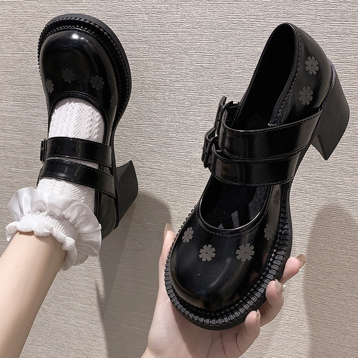 2020新款小雏菊高跟玛丽珍大头娃娃鞋女网...