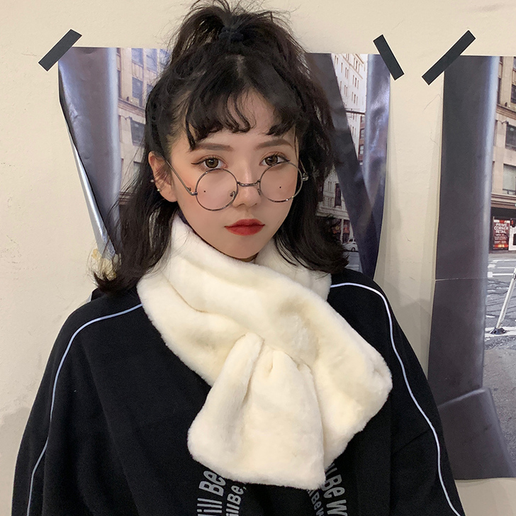 韩版毛绒獭兔毛可爱小围巾女秋冬季日系百搭i...
