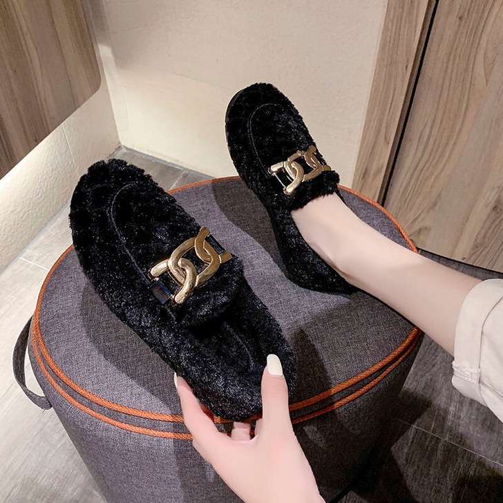 【清仓】豆豆鞋女秋冬季韩版保暖厚底新款毛毛...
