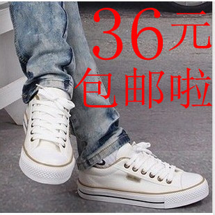 大码系带帆布鞋女韩版潮低帮男情侣鞋布鞋女款...