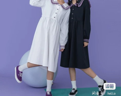 尔给裙子春秋女学生森系学院海军风日系连衣裙...