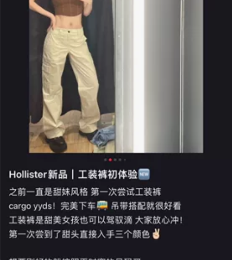 hollister高腰府绸复古宽松工装裤 ...