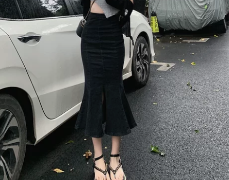高腰牛仔鱼尾裙半身裙女2022夏季新款显瘦...