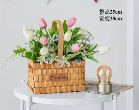 插花手提花篮假花仿真花摆设向日葵玫瑰花创意...