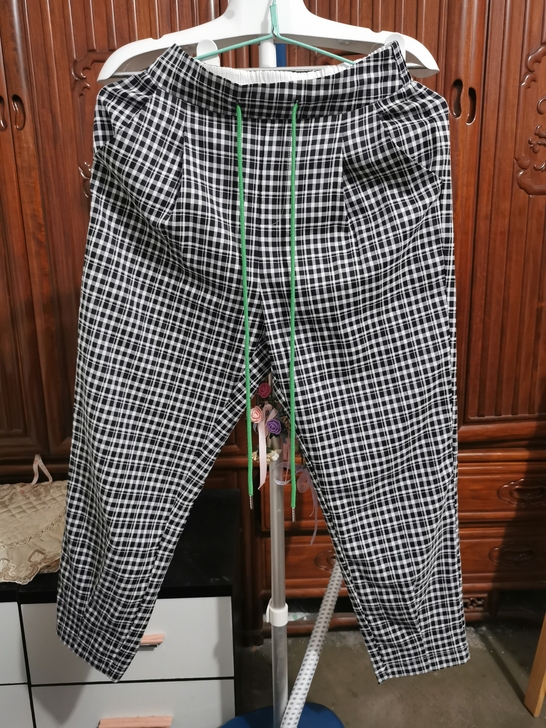 黑白格子系带休闲裤，九分，适合165.16...