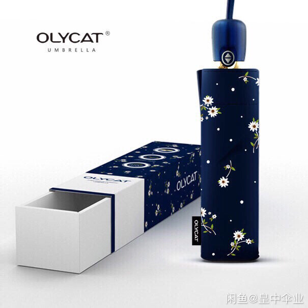 OLYCAT小清新田园小碎花自动三折叠黑胶...