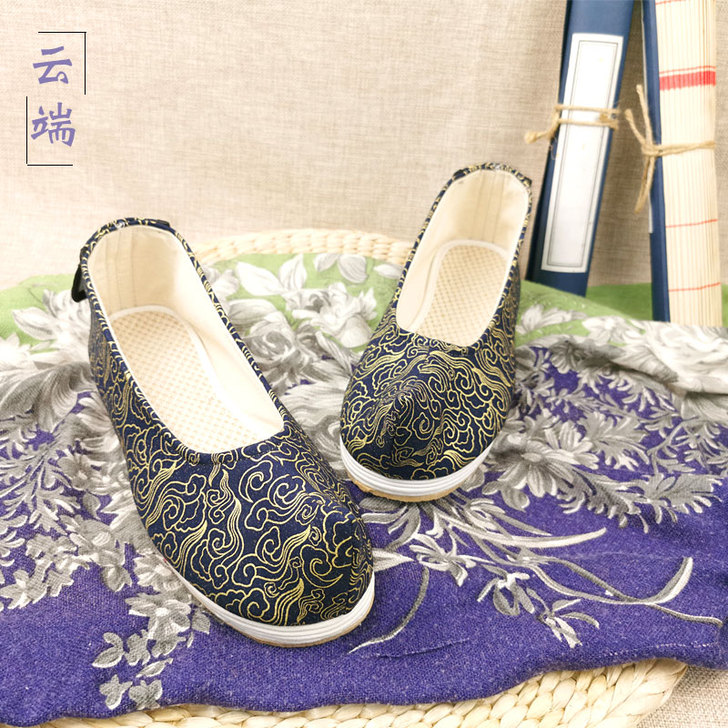 明制魏晋古风马面鞋汉服男手工古装弓绣花祥云...